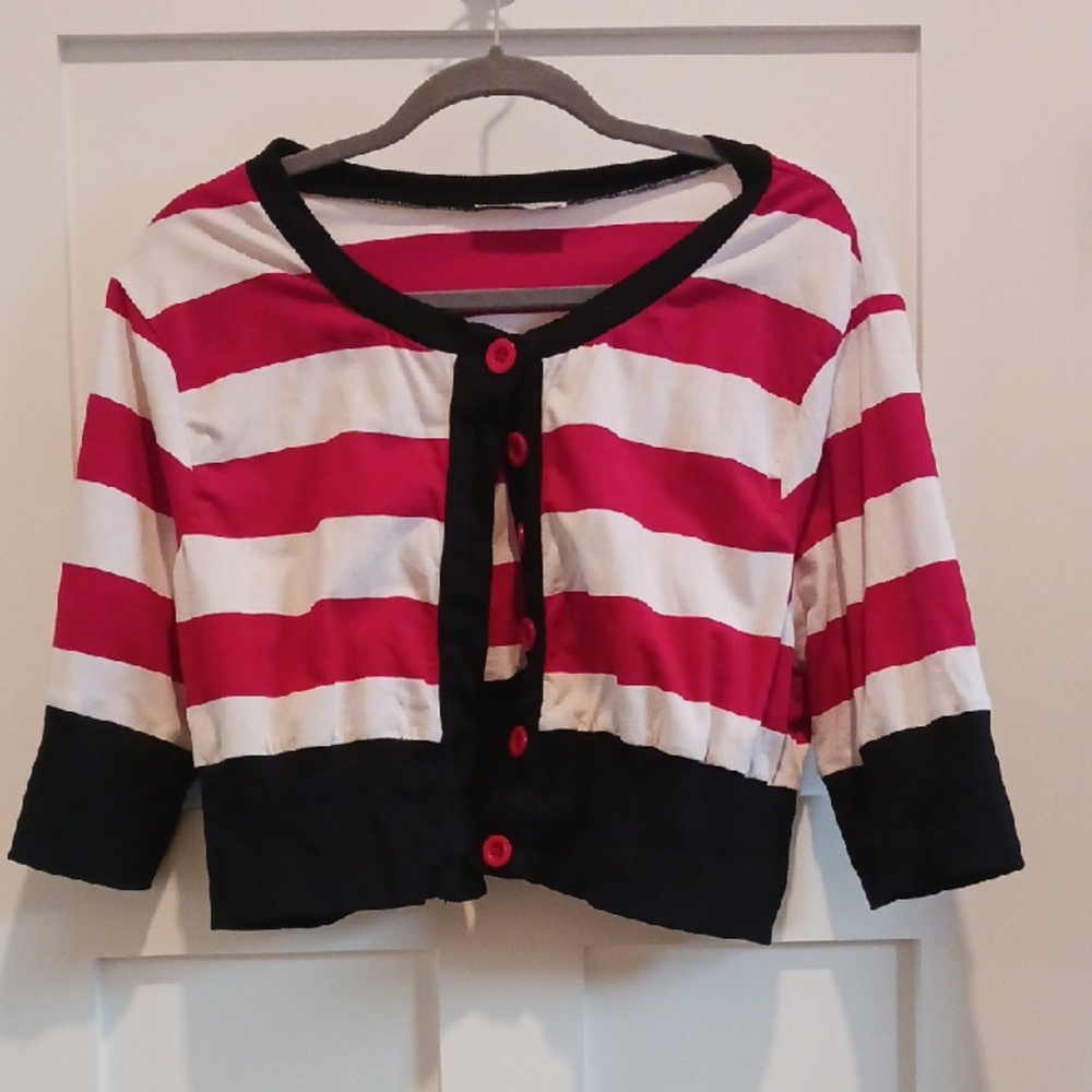 Domino Dollhouse Red and White Cropped Cardigan